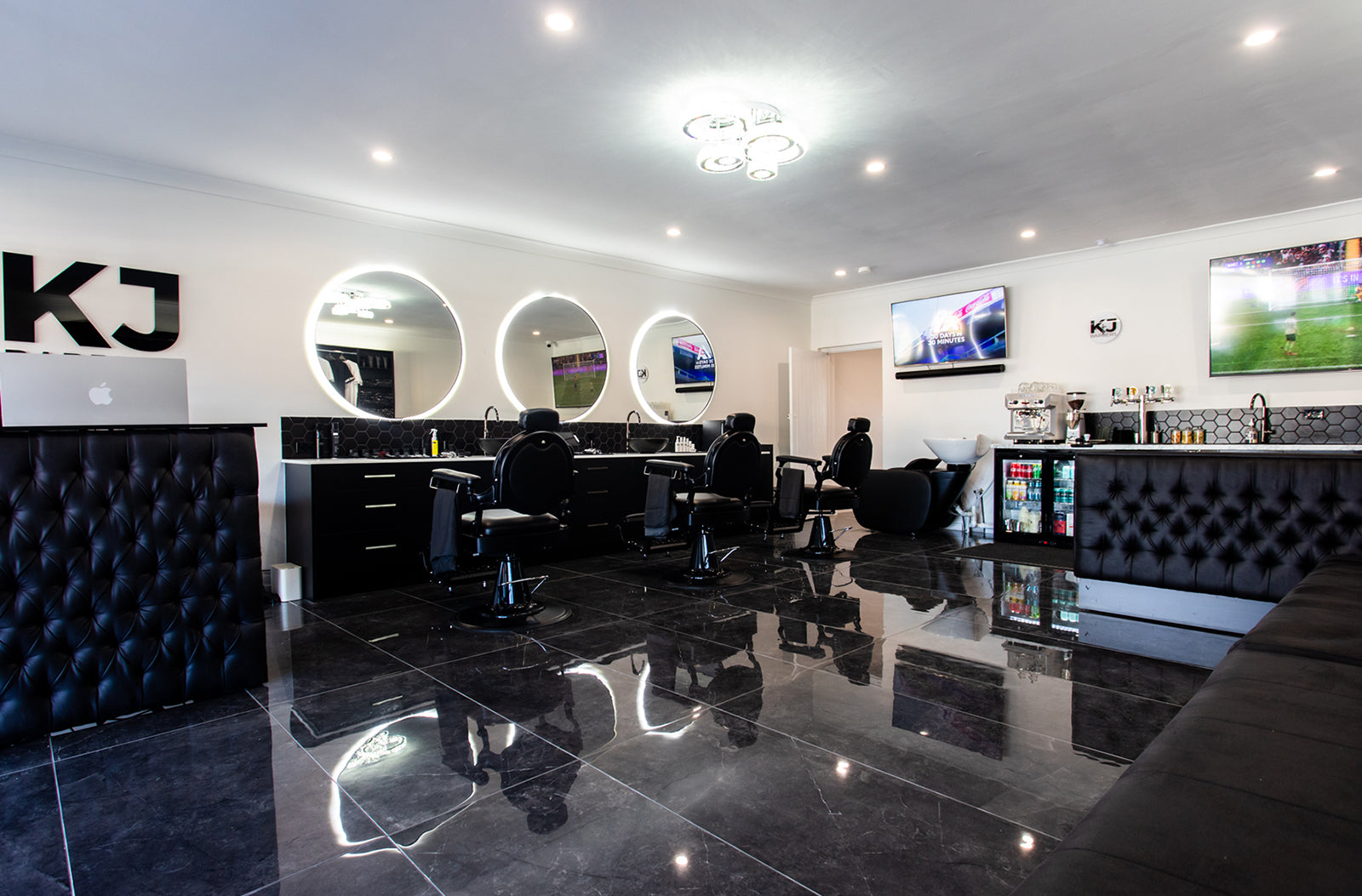 KJ Barbers extraordinary fit-out, complete with a bar and Playstation 5