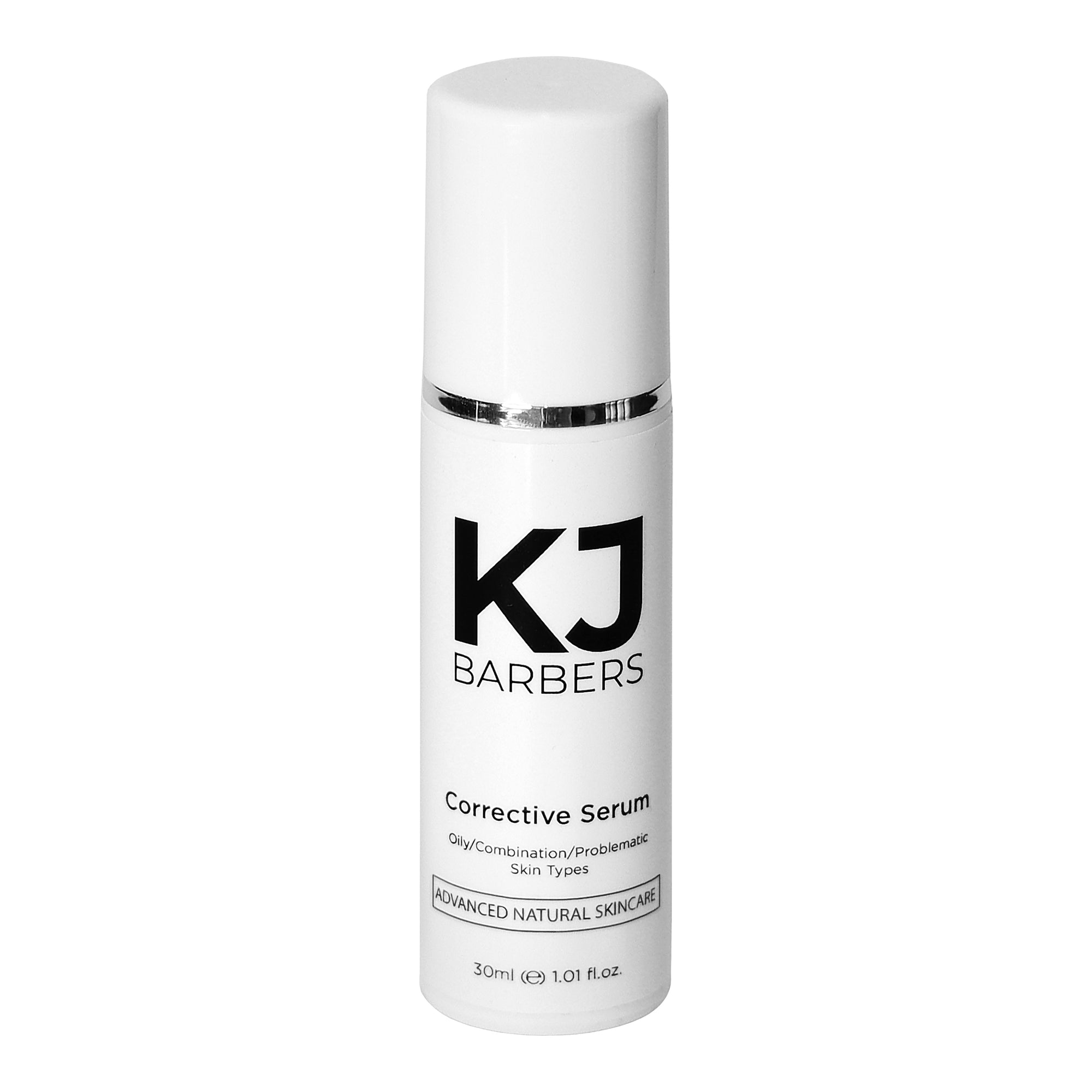 KJ Barbers Corrective Serum uses vitamins, hyaluronic acid and oils to smooth out fine lines and wrinkles and improve skin tone.