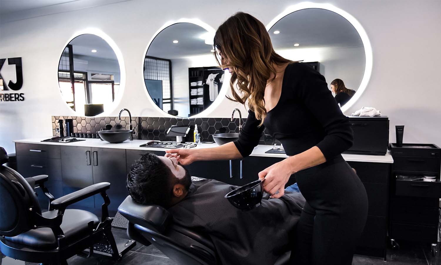 Facial mask being applied  - KJ Barbers