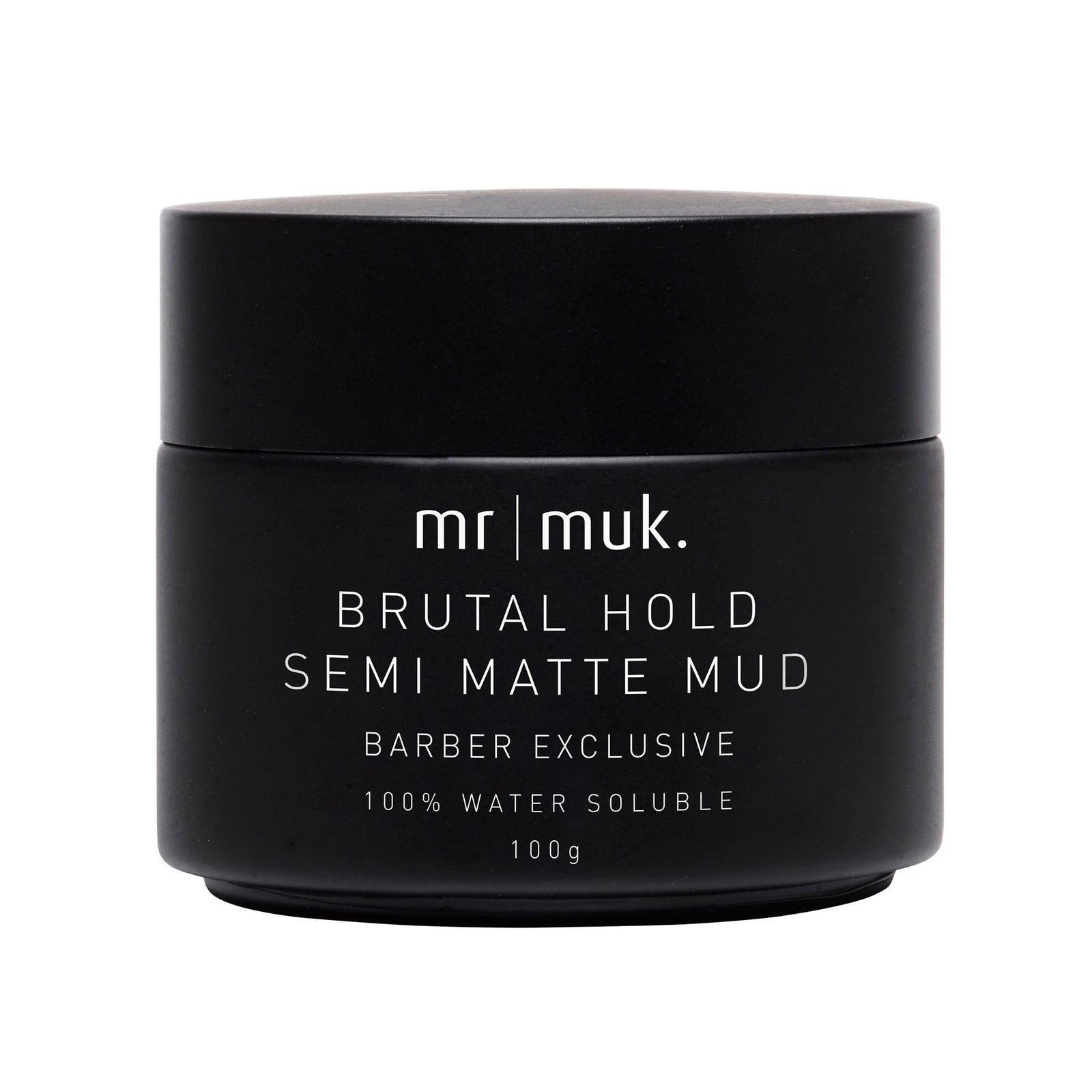 Mr Muk Brutal Hold Semi Matte Mud , a low sheen strong hold mud that is water soluble.