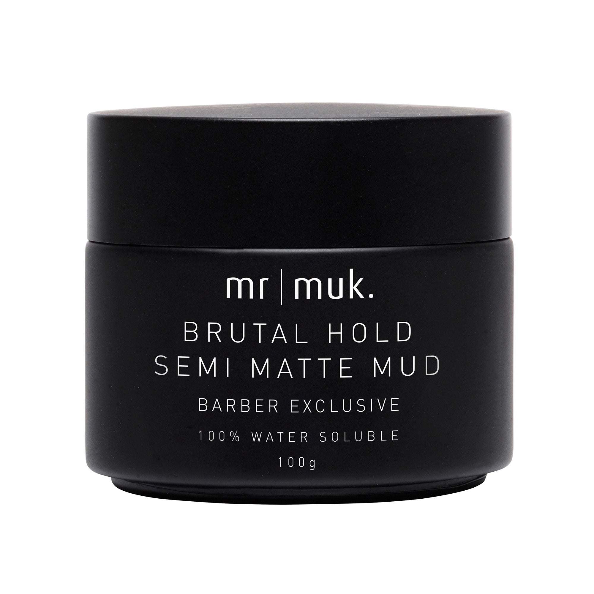 Mr Muk Brutal Hold Semi Matte Mud , a low sheen strong hold mud that is water soluble.