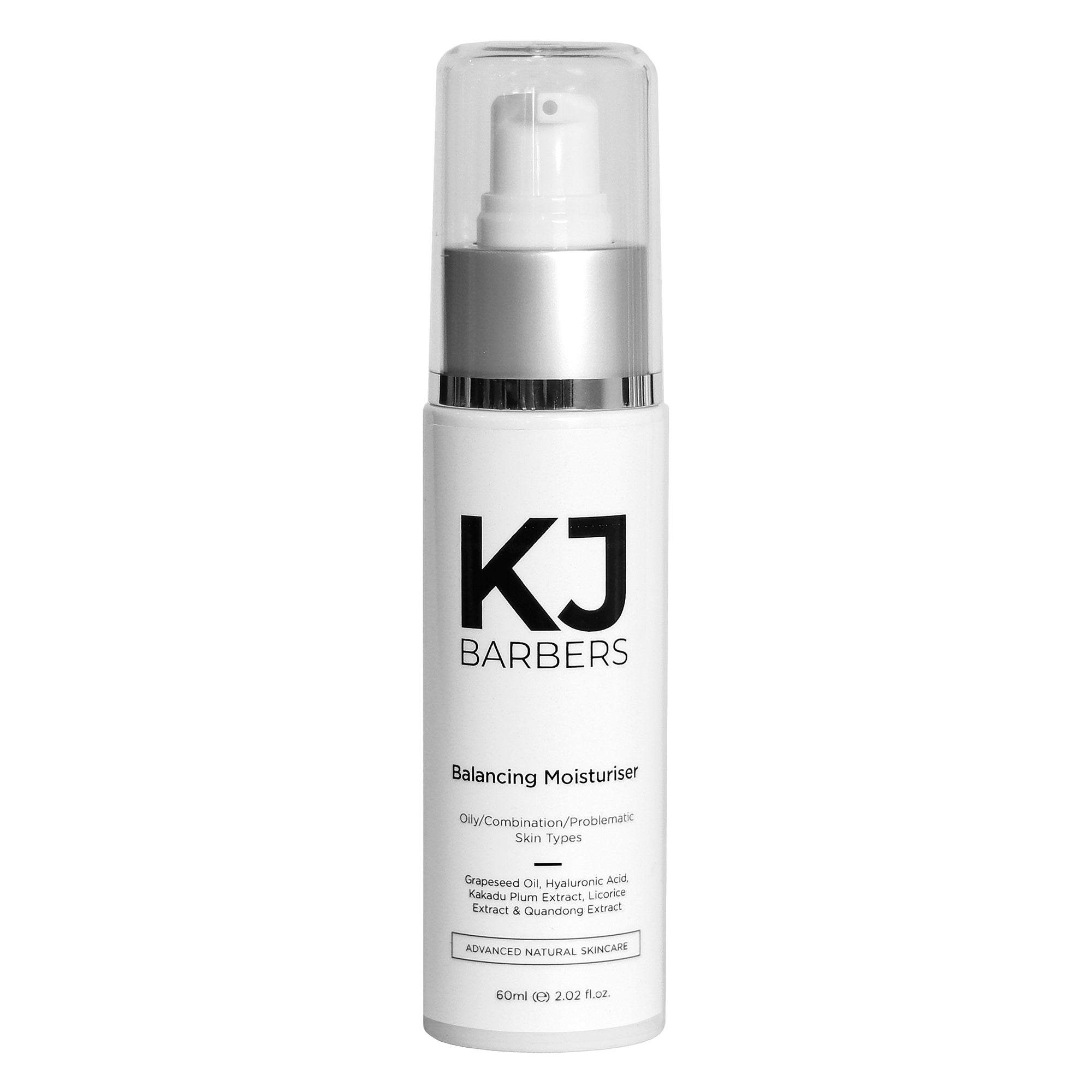 KJ Barbers enzymatic balancing moisturiser, used to treat problematic and acne prone skin.